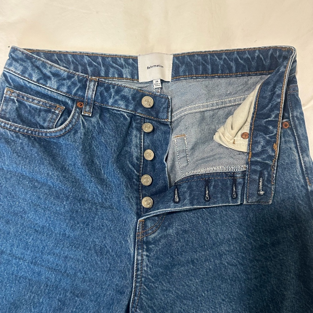 Reformation dark rigid straight jeans, size 28